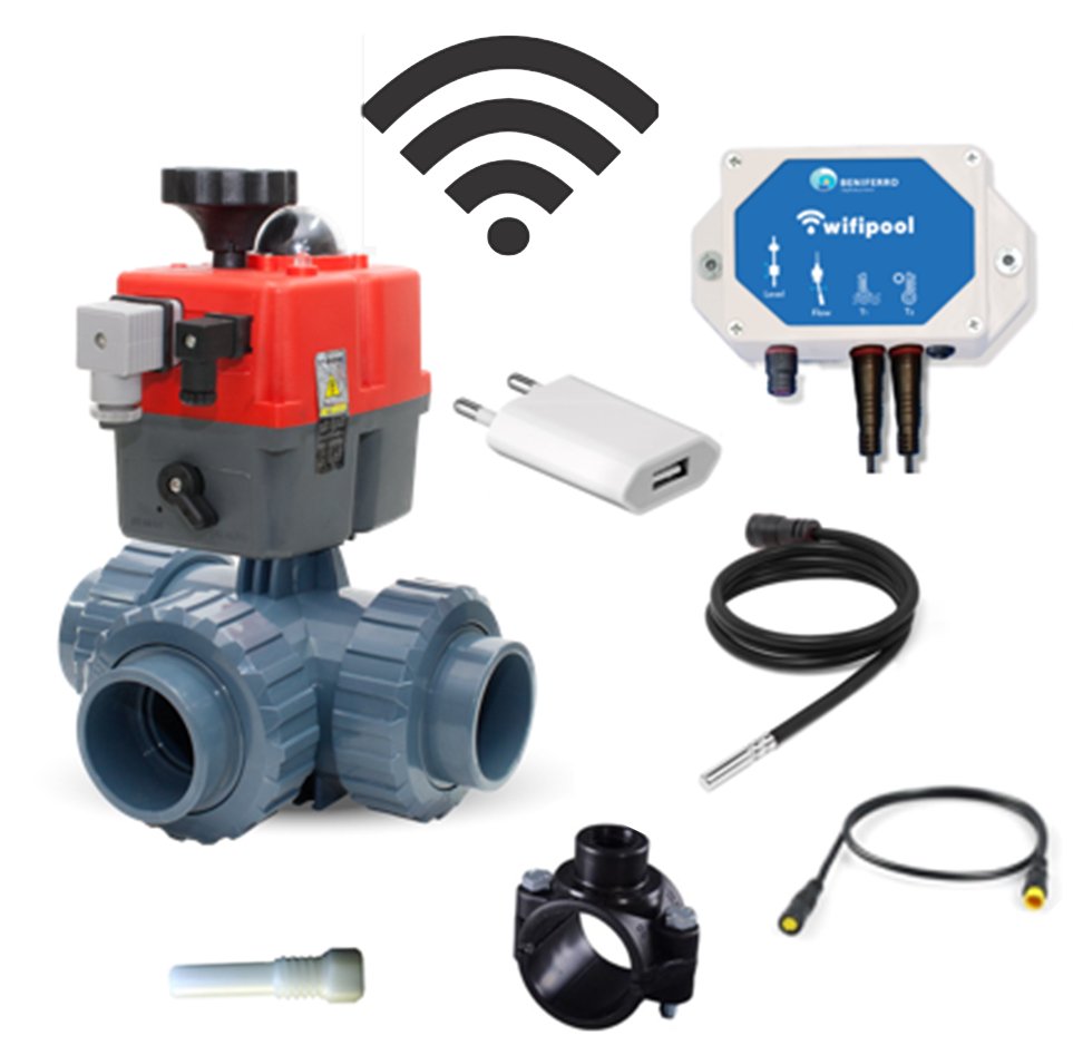 Automatische driewegkraan Hidro voor slimme zwembadverwarming via zonnecollectoren of warmtepomp - Pooltronics - ZWPX2194-P